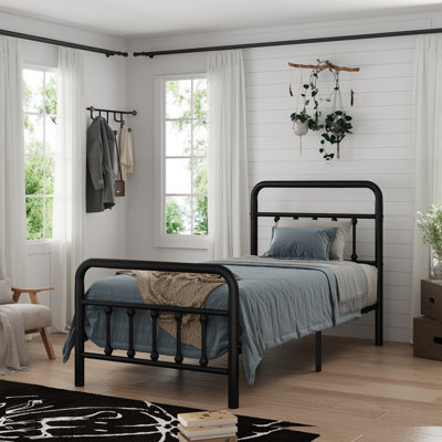 Twin Metal Bed Frame With Black Finish, High Headboard, And Stable Support, Under Storage, No Box Spring Firm Stable,