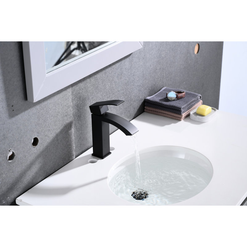 Waterfall Spout Bathroom Sink Faucet In Matte Black - Single Handle With Pop-Up Drain  Overflow Merged  Stainless Steel For Stable Performance And Easy Installation Work Integrated  Prolonged Usage