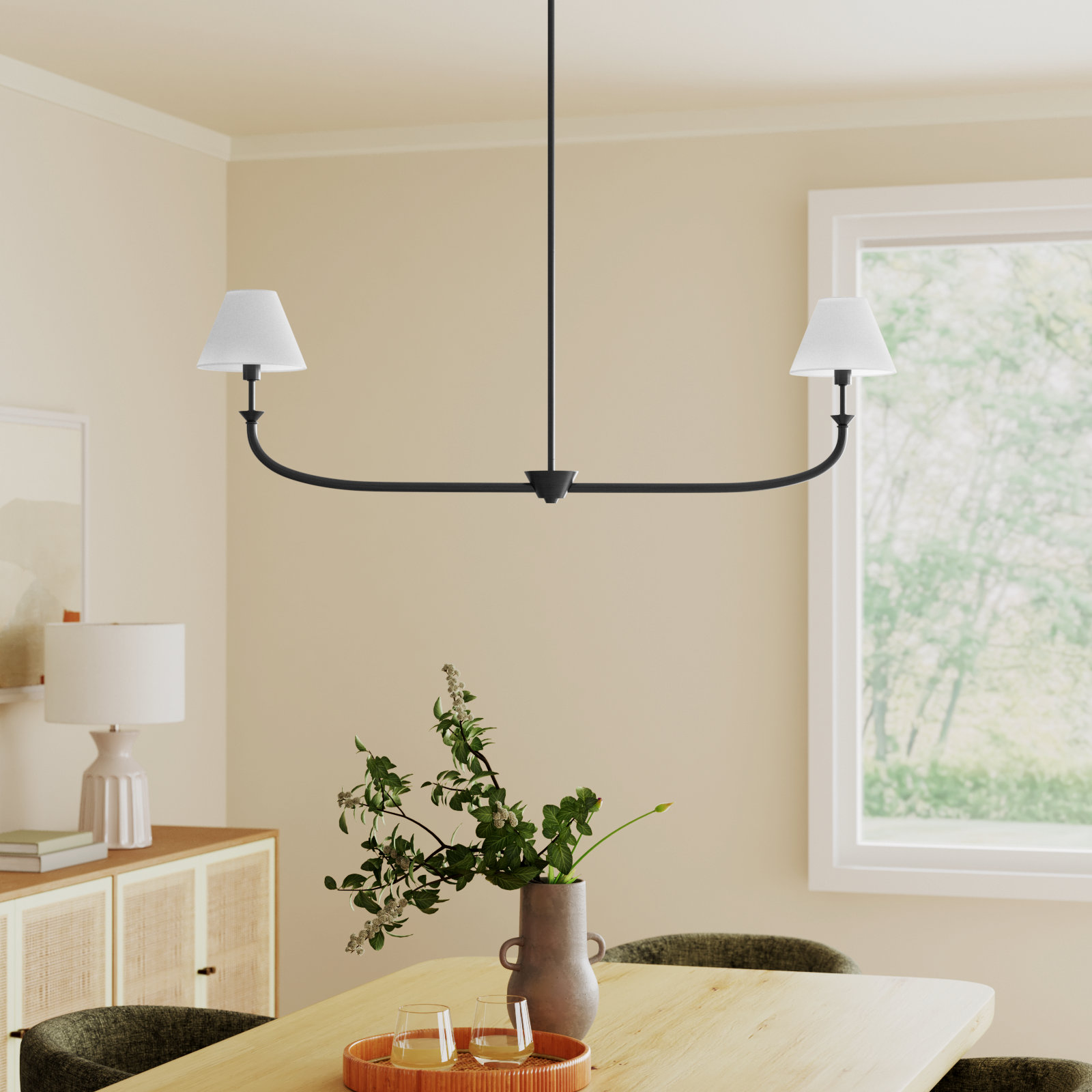 Greta 2-Light Chandelier, Blackened Brass