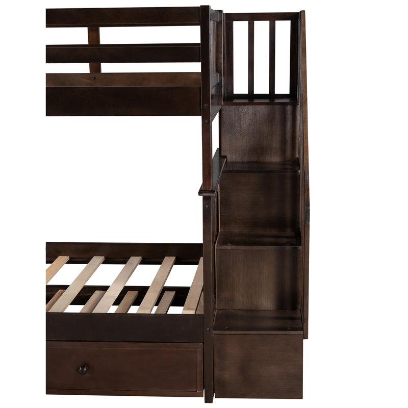 Lit superposé Twintwin avec lit gigogne et rangement polyvalent, Espresso