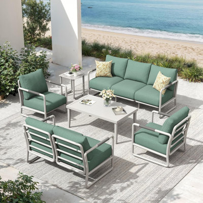 6-Piece Conversation Sofa Set with Coffee Table, Thick Cushions & All-Weather Aluminum Frame, Modern Garden Seating for Backyard, Poolside, or Porch – White