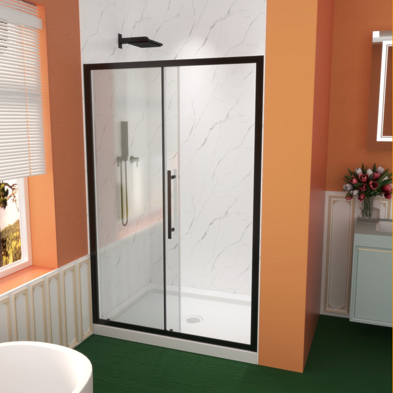 Premium Sliding Shower Door,48"Wx72"H, Adjustable Width 44-48", 1/4" Tempered Glass, Matte Black