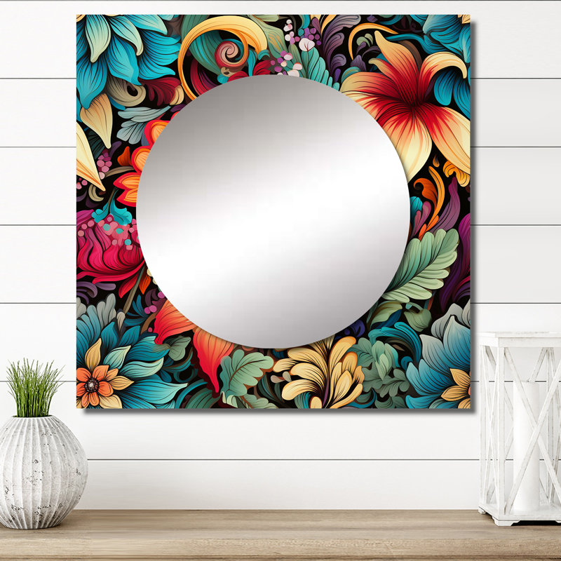 Tropical Tapestries Boho Motif I - Grand miroir carré floral pour décoration murale, 36 po x 36 po