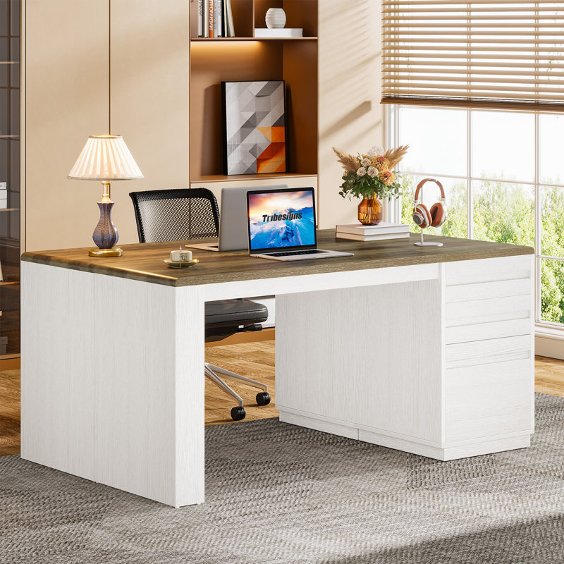 Bureau 55 po avec 3 tiroirs, White and Brown