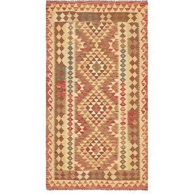 Tapis de zone en laine rouge/beige 3 pi 6 po x 6 pi noué la one-of-kind main Doorfield