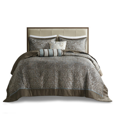 5 Piece Bedspread - Queen, Blue/Brown, Traditional Blue/Brown Queen Piece, Weave With Style