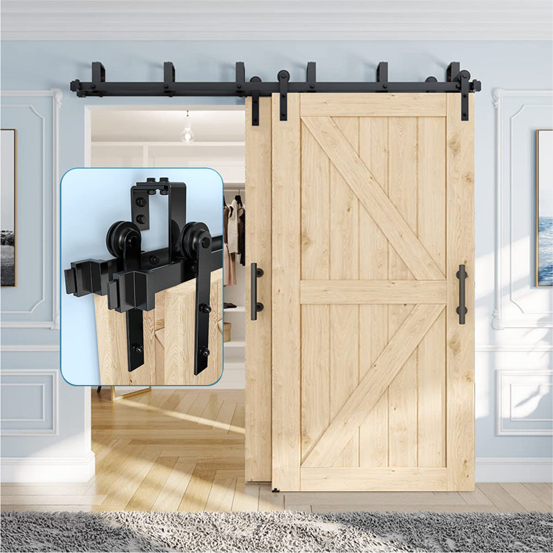Double Bypass Matte Black Barn Door Hardware Kit, 96-inch Track