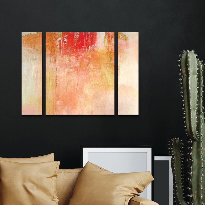 Ensemble de 3 panneaux muraux - Mila Apperlo «Orange 789», art mural sur toile pour le salon, la chambre à coucher ou le bureau 