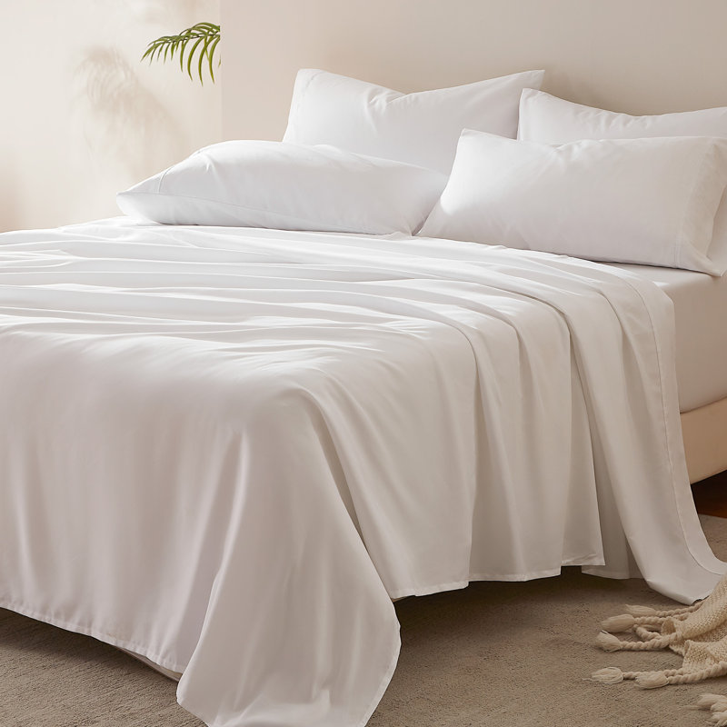Microfiber Percale Sheet Set, White, Queen Sheet Set + Fitted Sheet + 2 Pillowcases