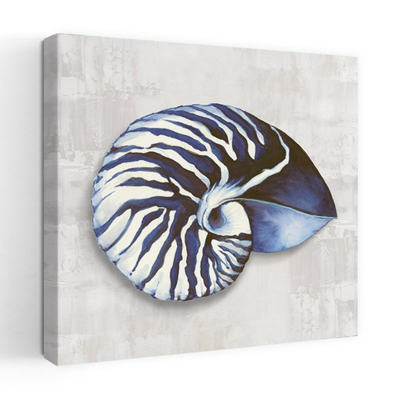 Nautilus coquille dans des teintes bleues I abstrait, art mural contemporain, H 32 po x l 32 po