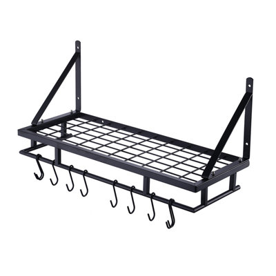 40 lbs Heavy Duty Wall Mounted Pot Rack, Handcrafted Metal Rust-Proof Kitchen Hanger with Two Installation Methods, Space Saving Organizer for Pots and Pans