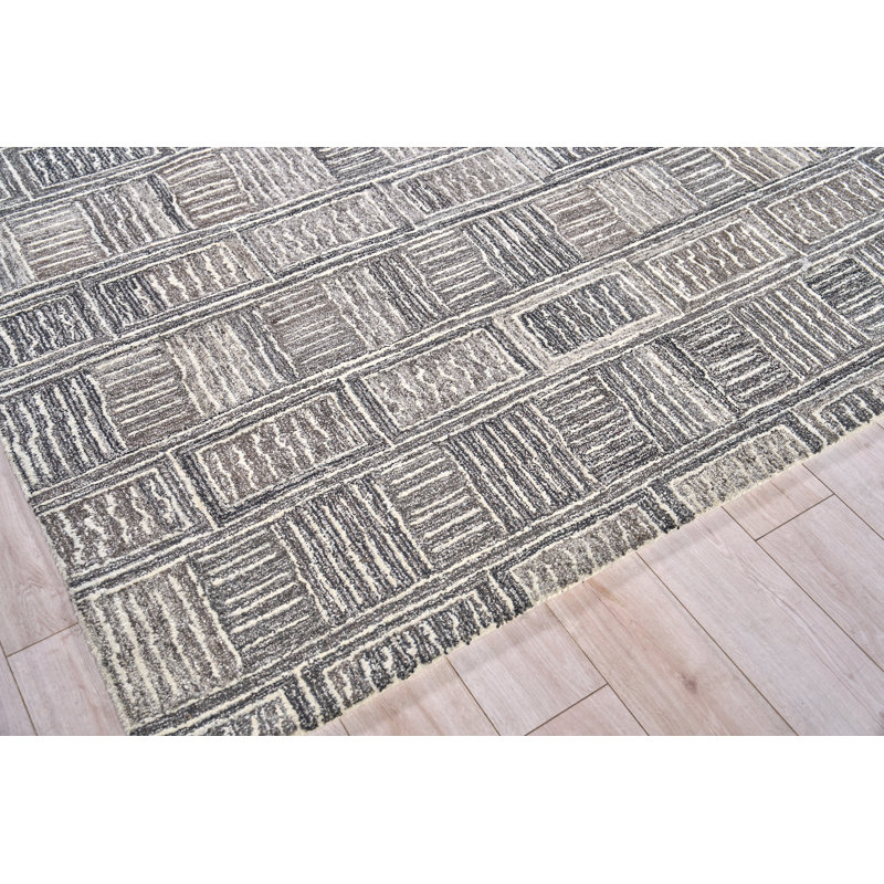 Naturals Hand Tufted Geometric Area Rug in Charcoal/Ivory/Silver, Rectangle 8' x 10'
