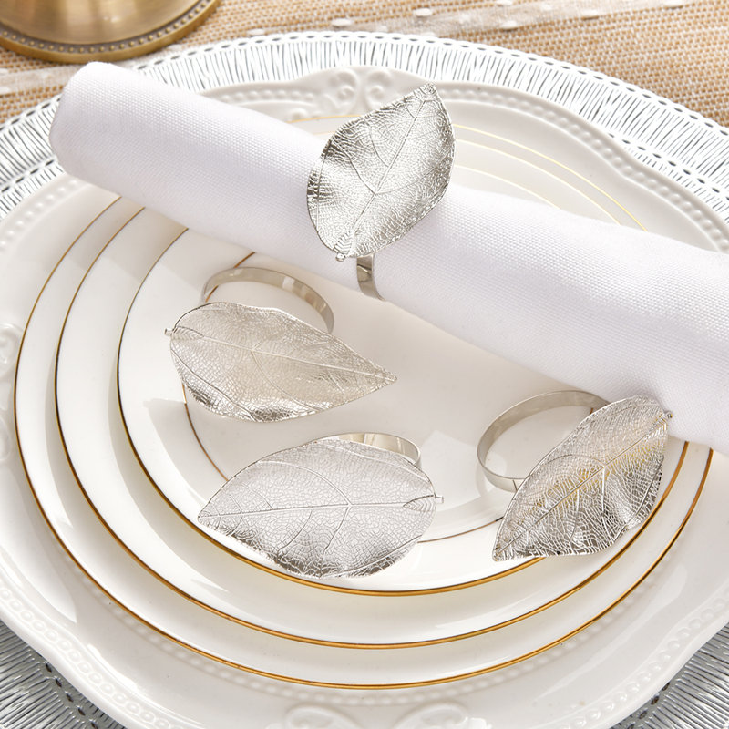 Ensemble de 4 anneaux à serviette à motif de feuilles durables avec motif texturé naturel pour une élégante table de salle à manger
