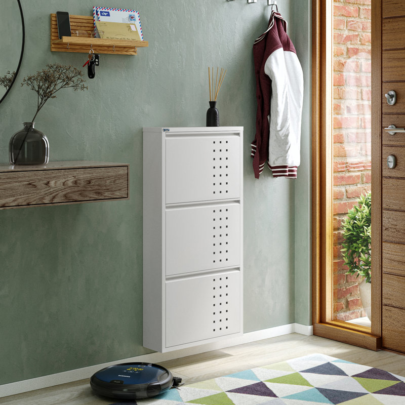 Armoire à chaussures en métal à 3 portes AYK avec ventilation avant, Gris clair