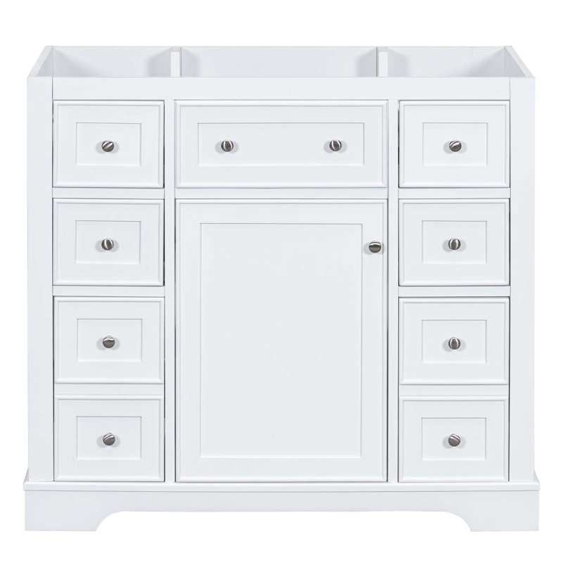 Meuble-lavabo 36 po sans lavabo, base d'armoire seulement, une armoire et six tiroirs, Blanc