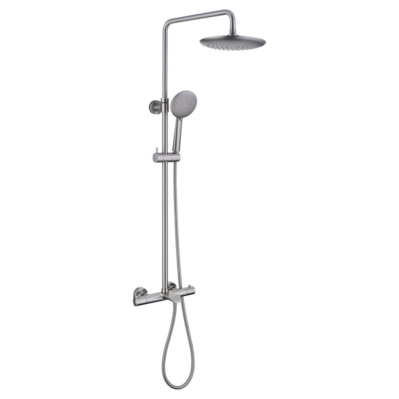 Système de douche thermostatique à 3 fonctions avec douche à main à 5 réglages et valve brute, Nickel brossé