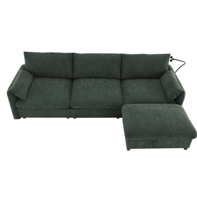 96.5'' L-Shaped Sectional Sofa With Storage Ottoman And Pockets, Adjustable Phone Holder, USB Charger, Elephant Ear-Shaped Armrests, Comfy Seat For Living Room&Apartment, Chenille