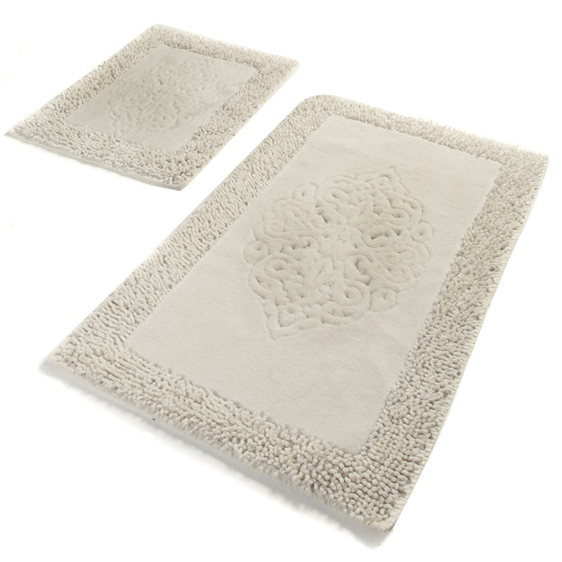 Ensemble de tapis de bain en coton de qualité supérieure (2 pièces) - antibactérien, antidérapant, 19,7 x 23,6 pouces et 23,6 x 39,4 pouces | 100% coton, 1,76 lb par mètre carré | Lavable à la machine, douceur luxueuse pour le confort et la sécurité de la salle de bain