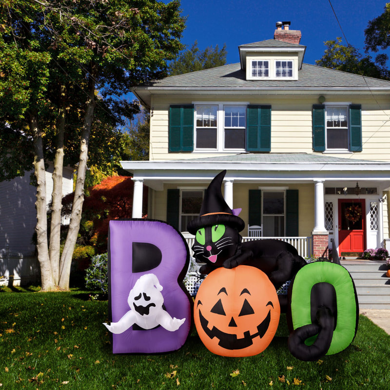 5-Foot Inflatable Halloween Boo Sign with Black Cat and Jack-O-Lantern