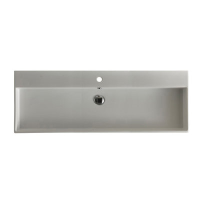 WS Bath Collections Unlimited 17.8'' Ceramic Rectangular Vessel, Wall Mount Bathroom Sink with Overflow