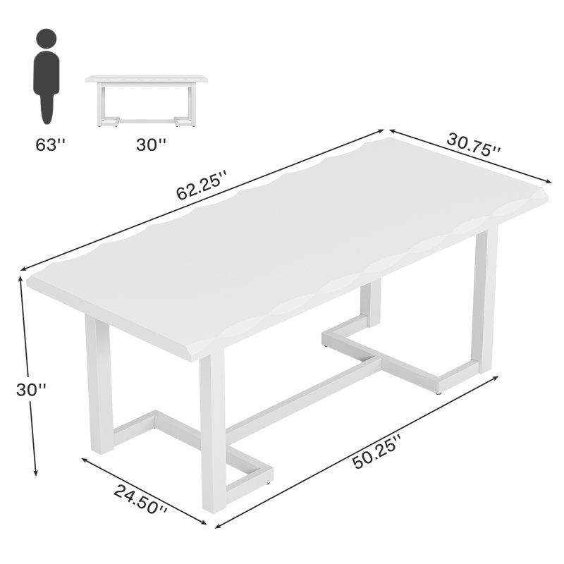 63-Inch Rectangular Wood Dining Table, White