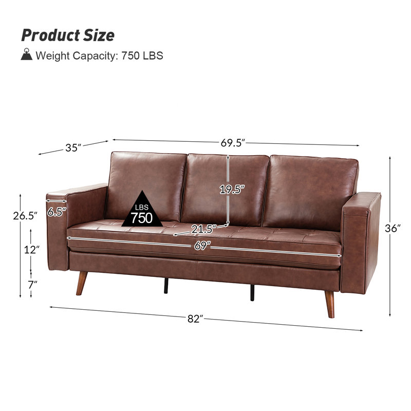 Suzanna 82"W Transitional Genuine Leather Sofa, Brown