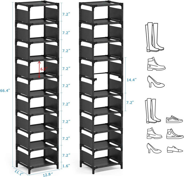 7-tier Plastic Foldable Vertical Shoe Rack, Durable Large Shoe