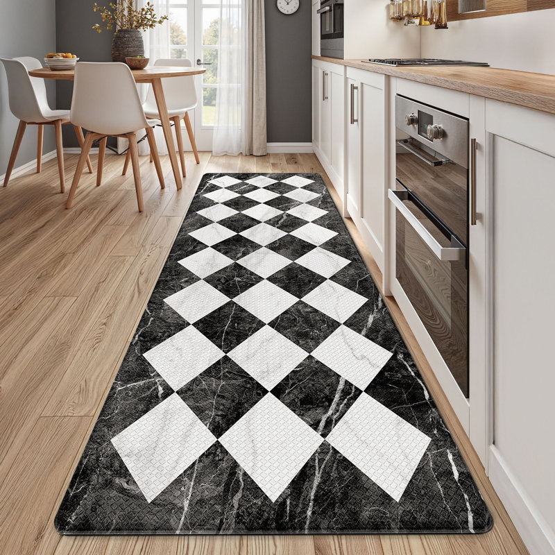 Tapis de cuisine antidérapant Ant-Fatigue, Tapis de couloir 2 pi x 7 pi 3 po, Noir / blanc