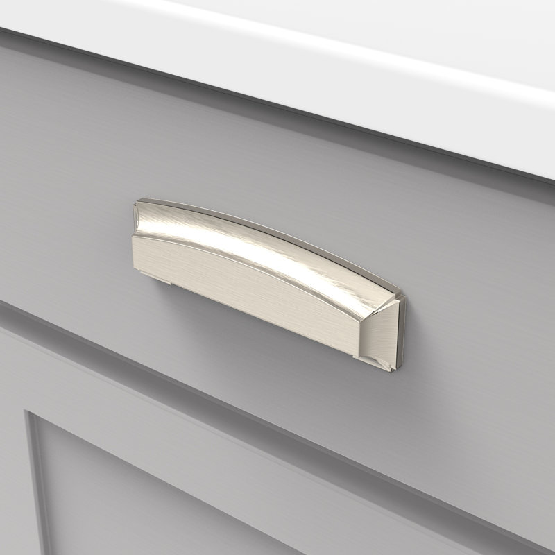 Bridges Collection Cup Pull - 3", 3-3/4" & 5-1/16" Center to Center Cabinet Pull Satin Nickel - Transitional, Deco Hardware for Drawers & Cabinets
