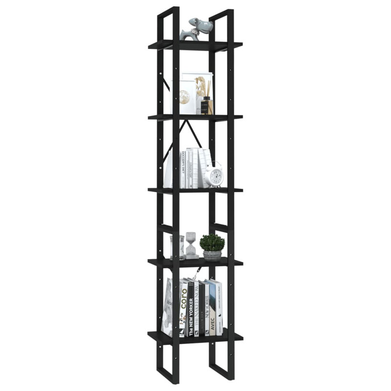 Canne Book Cabinet Engineered Wood, Black, (5 Shelves) 68.9" H x 15.7" W x 11.8" D