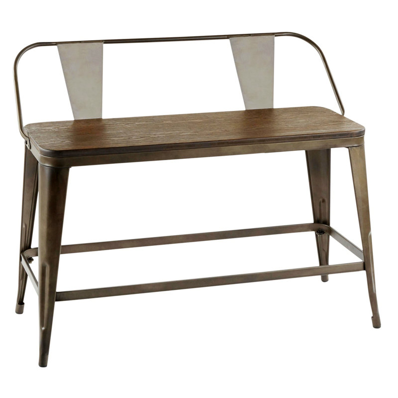 Banc de comptoir industriel en métal antique et bambou grain de bois pressé espresso par Lumisource, Brun