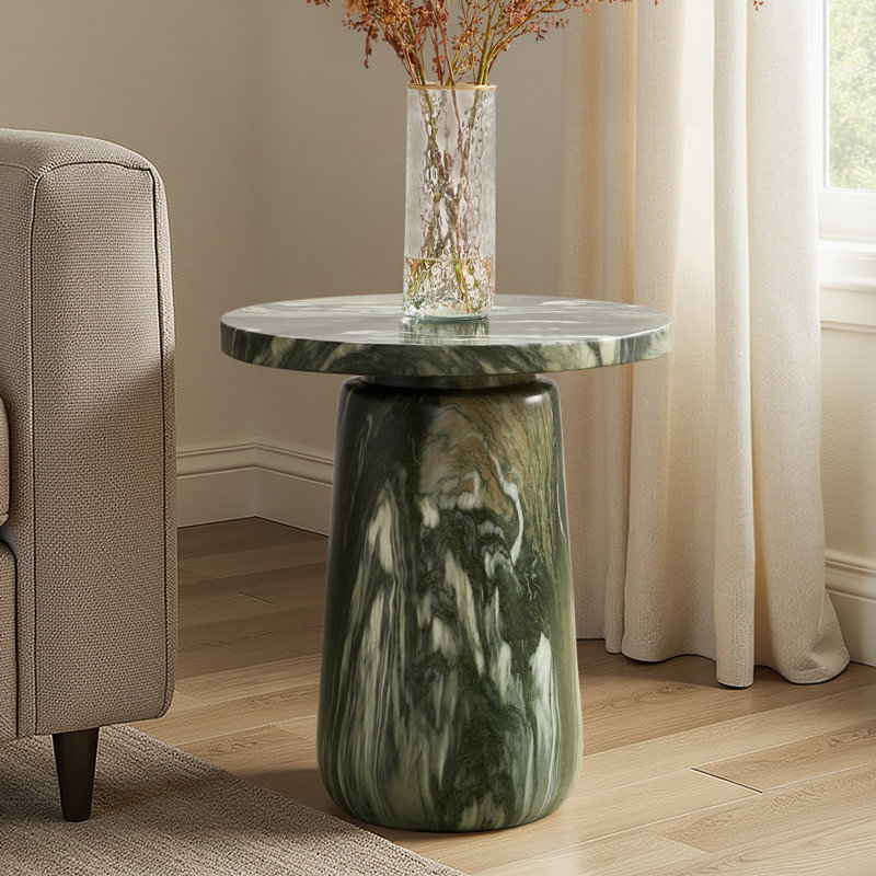 Watterson Andrea 22''Tall Modern Concrete Top End Table with Simple Assembly, Green