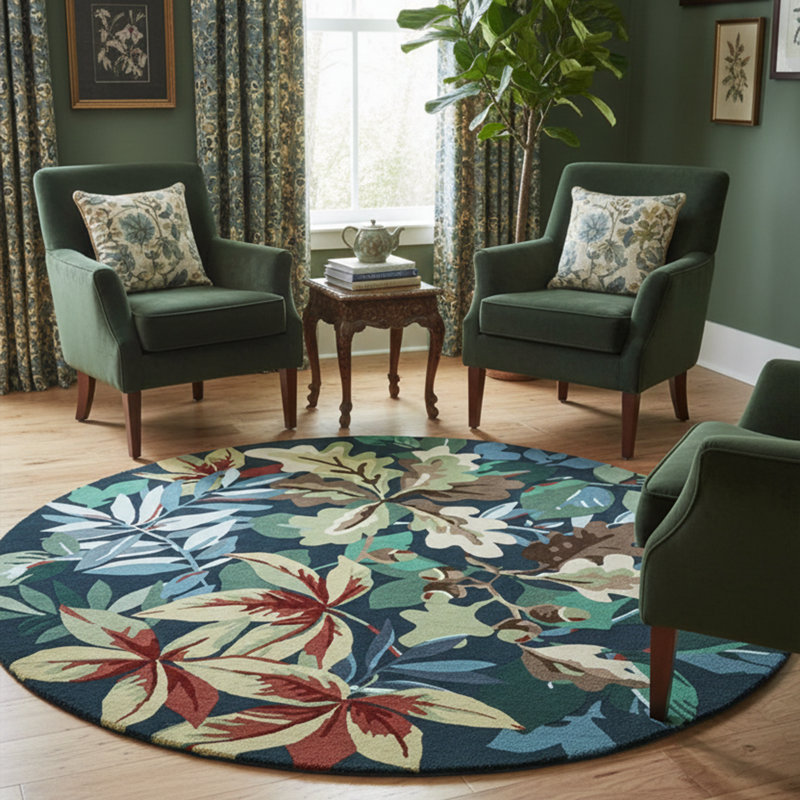 Tapis floral rond en coton antidérapant, Rond 4 pi 11 po