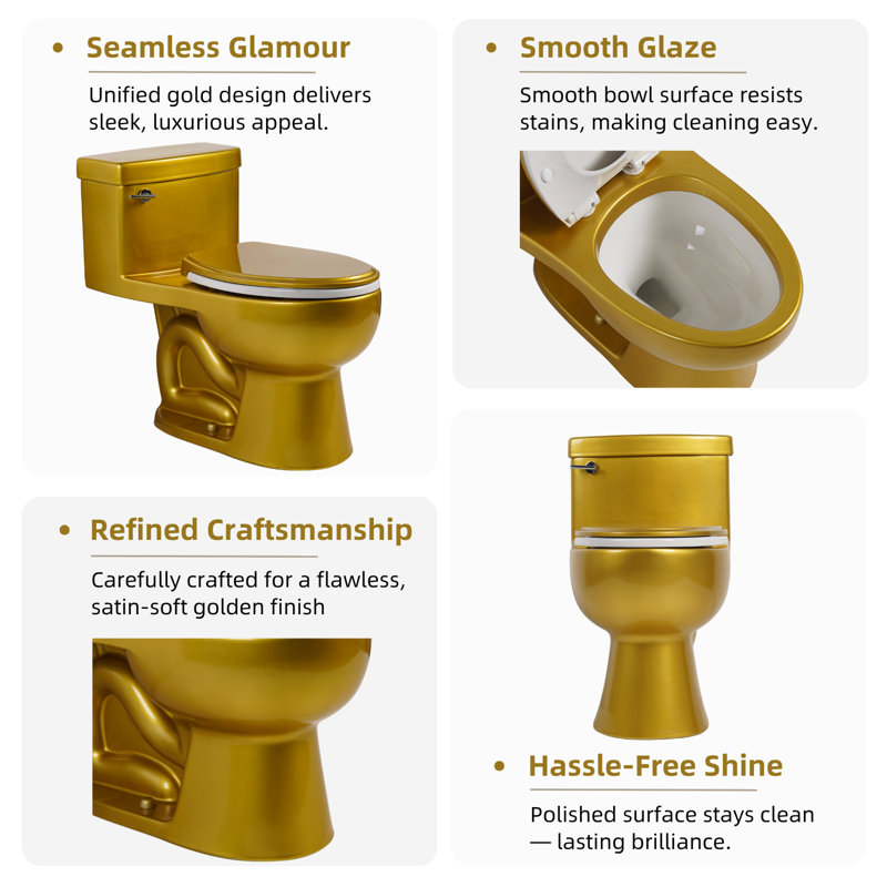Colored One-Piece Toilet With Round Base, Elongated Toilet Bowl 17” ADA Seat Height, 1.28 GPF Single Flush, 12” Rough-In