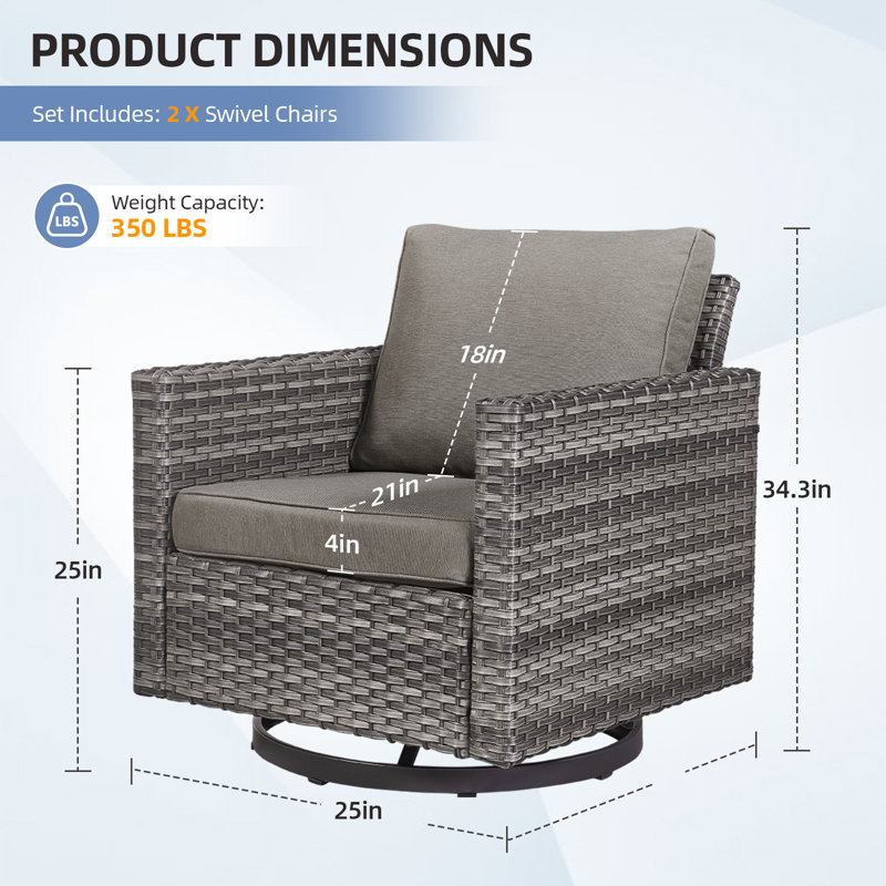 Chaise berçante pivotante en osier avec coussins Kaelahni, Gris, Gris