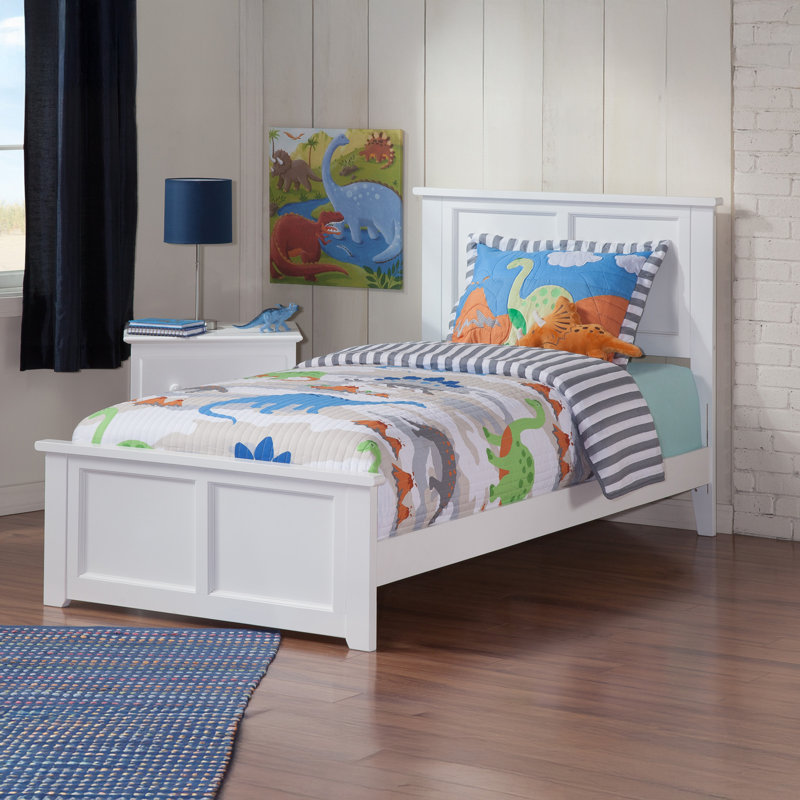 Amear Solid Wood Foundation Bed with Matching Footboard, White, Twin XL