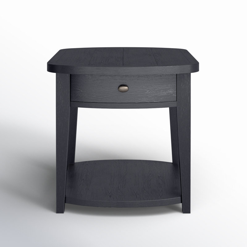 Black Rectangular Solid Wood End Table with Storage