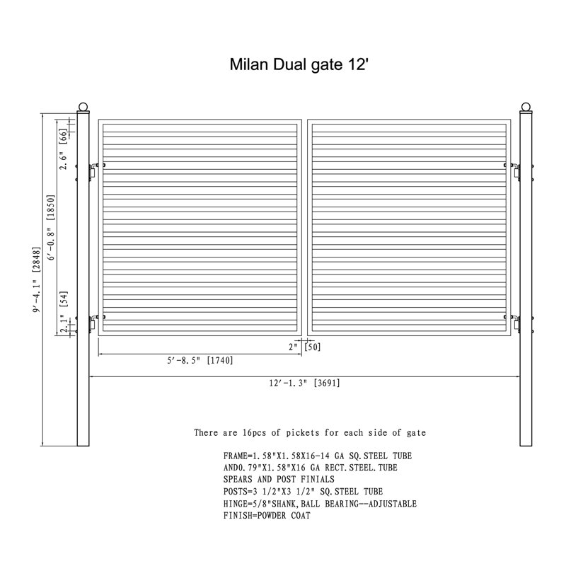 Automated Steel Dual Swing Driveway Gate and Gate Opener Complete Kit – MILAN Style – ETL Listed, 12ft. W x 6 ft. H