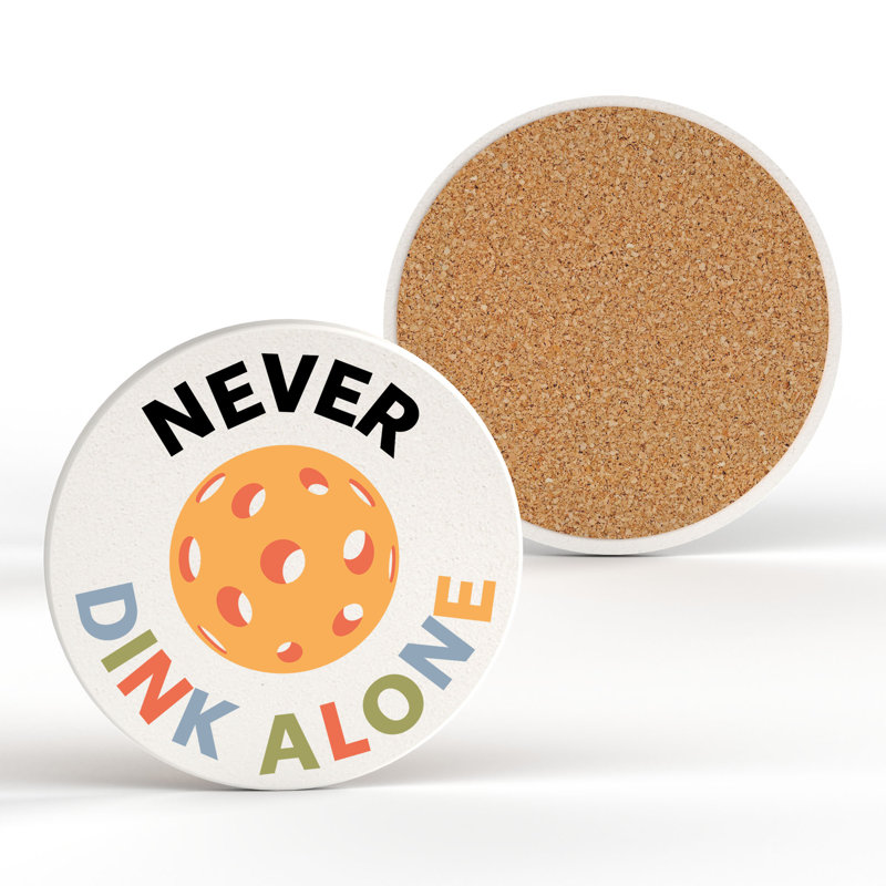 Never Dinking Alone Black Ceramic Round Coaster, Black