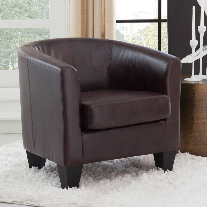 Ellen Enzo Upholstered Barrel Chair Faux Leather, Walnut Brown Faux Leather