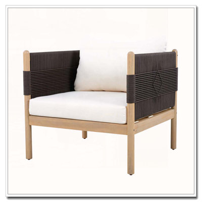 Fauteuil club d'extérieur en bois d'acacia avec tissage de corde de diamant et coussins
