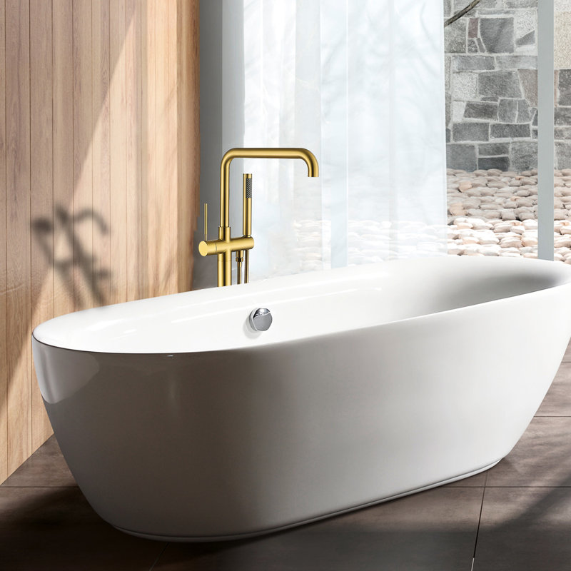 Robinet de baignoire autoportant avec douche à main en métal