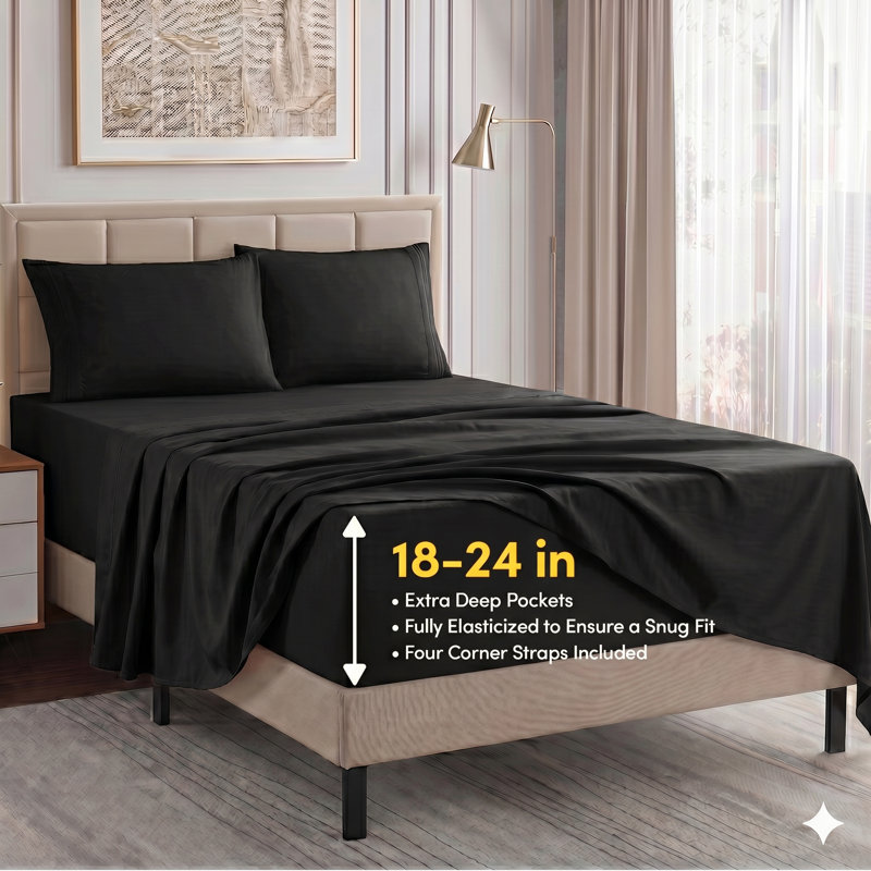 18-24" Extra Deep Pocket Ultra Soft Microfiber Solid Sheet Set, California King, Black