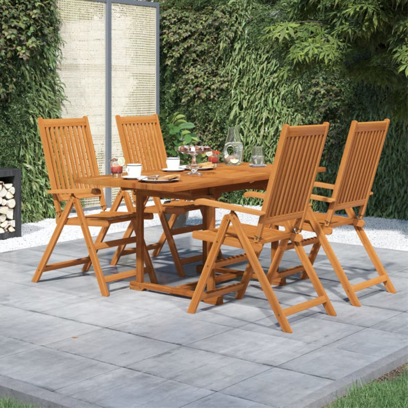 4 - Person Acacia Wood Patio Dining Set with Rectangular Table , Cushions Included, Gray, 66.9" L x 31.5" W x 29.5" H