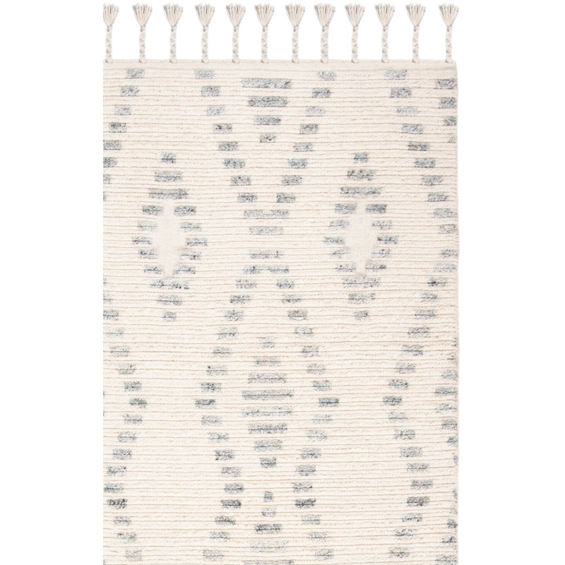 Powell Hand Knotted Wool Viscose Geometric Rug in Ivory/Gray, Rectangle 5' x 8'
