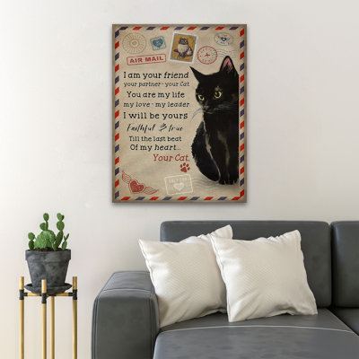 «A Cute Black Cat - I Am Your Friend Your Partners Your Cat», reproduction d'art graphique sur toile tendue
