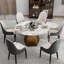 51,75 po Table de salle à manger ronde en pierre frittée pour 6 sièges, blanche avec base en métal robuste, style moderne pour la maison, chaleur et surface de vie