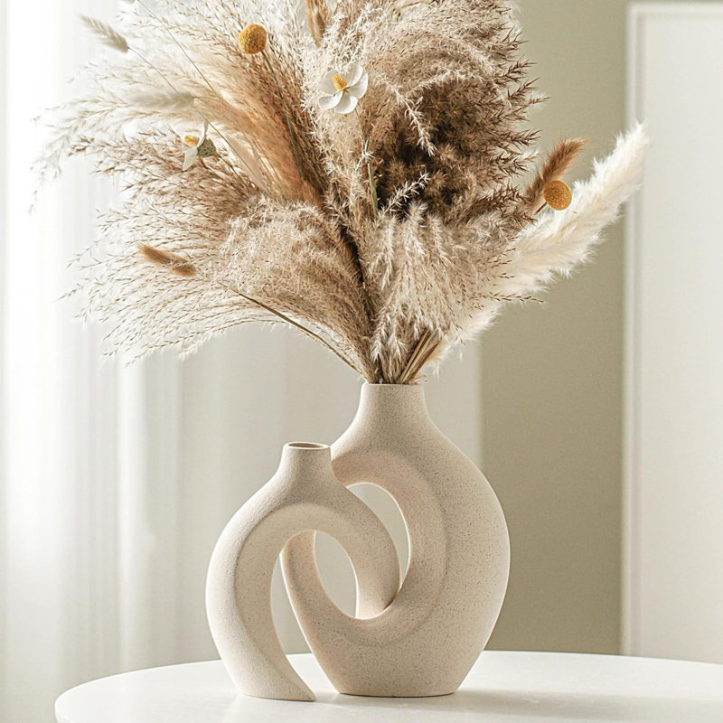 Ensemble de 2 vases en céramique Snuggle Hollow, vases décoratifs bohèmes pour table
