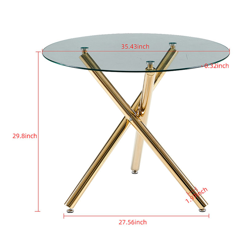 Ensemble de salle à manger 3 pièces, table de salle à manger à pieds en métal pour 2 personnes avec plateau en verre, table de salle à manger à piédestal, table basse de loisirs