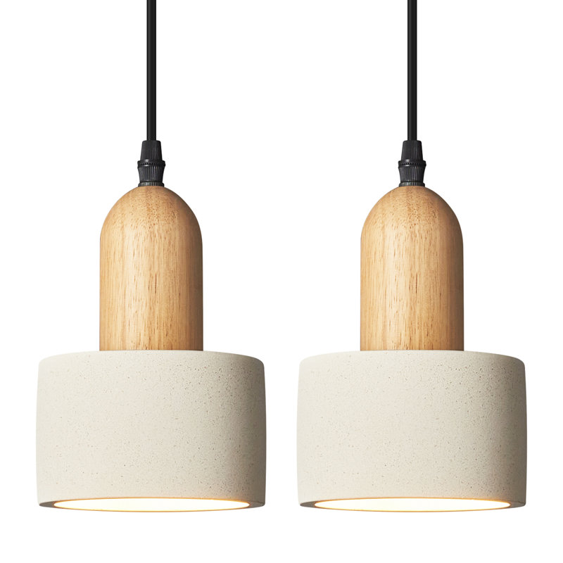 Luminaire suspendu moderne à hauteur réglable avec lustre en ciment pour îlot de cuisine, Deux lumières, Blanc